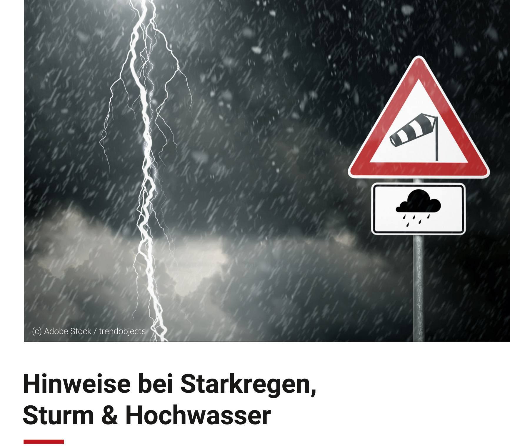 Faltblatt Hinweise bei Starkregen, Sturm  Hochwasser